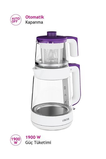 Altus Al 796 B Cam Demlikli 1900 W Işıklı Cam Gövdeli Beyaz Vintage Çay Makinesi