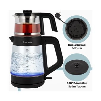 Goldmaster Çınar GM - 8320 Cam Demlikli 1900 W Işıklı Cam Gövdeli Şeffaf Çay Makinesi