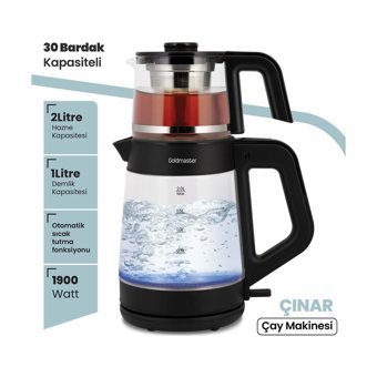 Goldmaster Çınar GM - 8320 Cam Demlikli 1900 W Işıklı Cam Gövdeli Şeffaf Çay Makinesi
