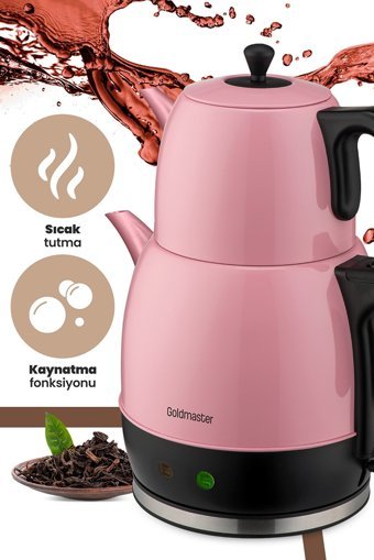 Goldmaster Demlika GM - 7340P Çelik Demlikli 2200 W Çelik Gövdeli Pembe Çay Makinesi
