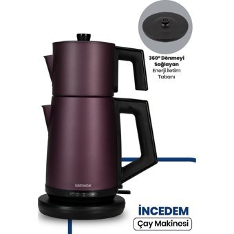 GoldMaster IN 6306MA Çelik Demlikli 2200 W Çelik Gövdeli Mat Mor Çay Makinesi