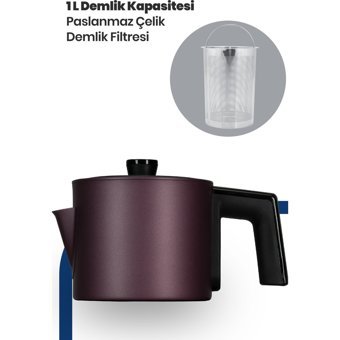 GoldMaster IN 6306MA Çelik Demlikli 2200 W Çelik Gövdeli Mat Mor Çay Makinesi
