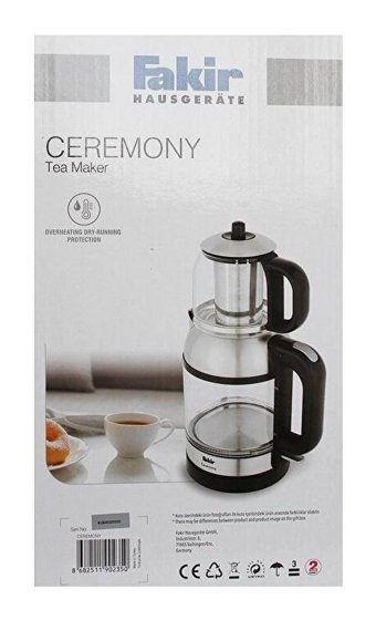 Fakir Ceremony Cam Demlikli 1800 W Işıklı Cam Gövdeli Siyah Vintage Çay Makinesi