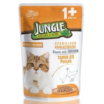 Jungle Pouch Kısırlaştırılmış Tavuklu Soslu Yetişkin Yaş Kedi Maması 100 gr