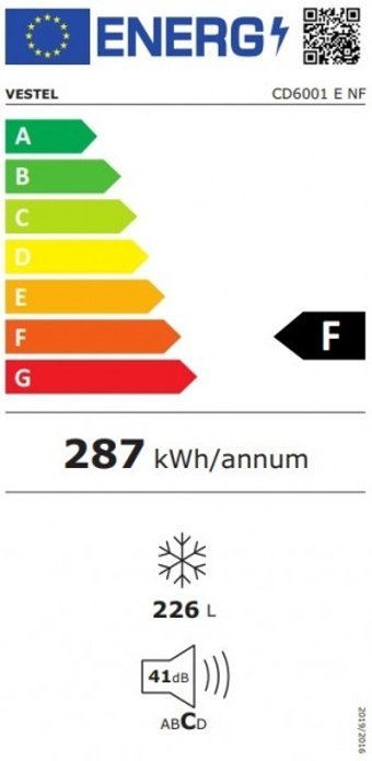 Vestel CD6001 E NF No Frost 6 Çekmeceli F Enerji Sınıfı 226 lt Dikey Solo Derin Dondurucu Beyaz