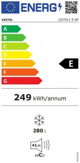 Vestel CD7011 E NF No Frost 7 Çekmeceli E Enerji Sınıfı 280 lt Dikey Solo Derin Dondurucu Beyaz