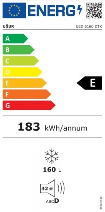 Uğur UED 5160 DTK Statik 5 Çekmeceli E Enerji Sınıfı 160 lt Dikey Solo Derin Dondurucu Beyaz