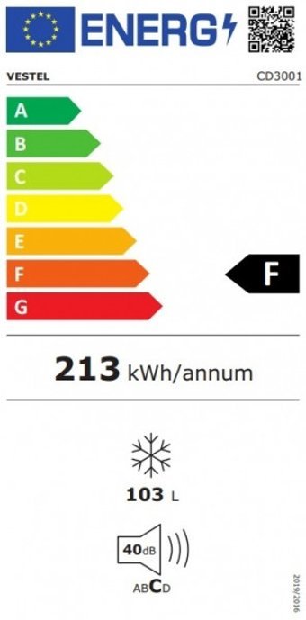Vestel CD3001 Statik 2 Çekmeceli F Enerji Sınıfı 103 lt Dikey Solo Mini Derin Dondurucu Beyaz