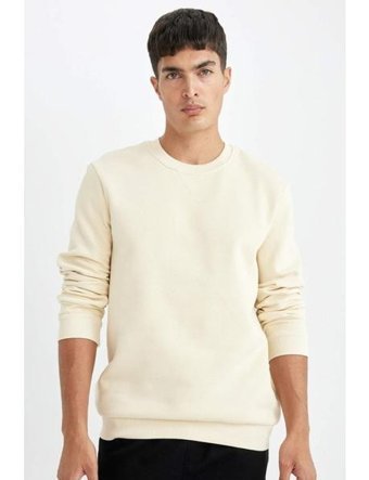 DeFacto Regular Fit Bisiklet Yaka Kalın Basic Düz Sweatshirt T3777AZ24AU - 2XL - Ekru-ER109