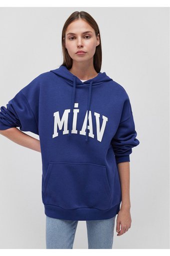 Mavi Miav Baskılı Kapüşonlu Mavi Sweatshirt -70722 L Beden
