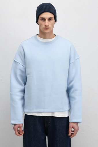 VAMOSCLO Boxy Fit Basic Sweatshirt Bebe Mavi XL Beden