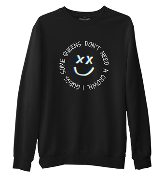 Louis Tomlinson - Queens don't Need Crown Siyah Erkek Kalın Sweatshirt
