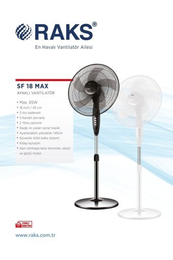 Raks Sf 18 18 inç 3 Kademeli Yer Kullanımlı Sanayi Tipi Vantilatör