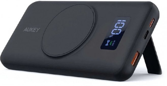 Aukey PB-WL02I 10000 mAh Hızlı Şarj Dijital Göstergeli Lightning Çoklu Kablolu Powerbank Siyah
