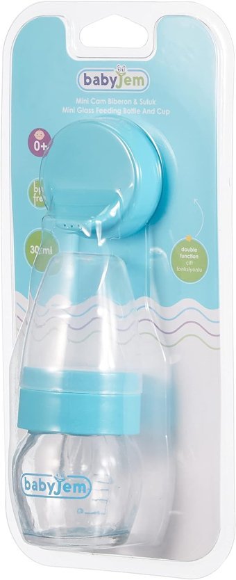 Babyjem B093X46Z2K Cam Gaz Yapmayan Antikolik Kulpsuz 9+ Ay Mavi Kaşık Biberon 30 ml