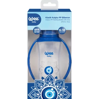 Wee Baby Polipropilen Gaz Yapmayan Antikolik Orta Akışlı Kulplu 6-18 Ay Desenli Renkli Yuvarlak Uçlu Bebek Biberon 270 ml