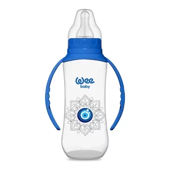 Wee Baby Polipropilen Gaz Yapmayan Antikolik Orta Akışlı Kulplu 6-18 Ay Desenli Renkli Yuvarlak Uçlu Bebek Biberon 270 ml