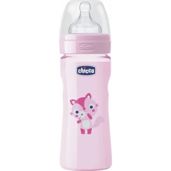 Chicco Well-Being Polipropilen Gaz Yapmayan Antikolik Orta Akışlı Kulpsuz 2+ Ay Desenli Renkli Yuvarlak Uçlu Bebek Biberon 250 ml