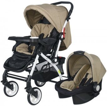 4 Baby Active AB 450 Çift Yönlü Katlanabilir 360 Derece Dönen Tam Yatar Kabin Tipi Travel Sistem Bebek Arabası Bej