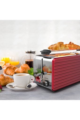 Arendo 303264 4 Dilim Kırıntı Tepsili Akıllı 1500 W Kırmızı Vintage Ekmek Kızartma Makinesi