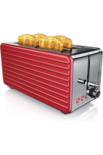 Arendo 303264 4 Dilim Kırıntı Tepsili Akıllı 1500 W Kırmızı Vintage Ekmek Kızartma Makinesi