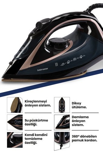 Goldmaster Pressjet GM7614 2400 W Seramik Tabanlı Yatay Şok Buharlı Ütü