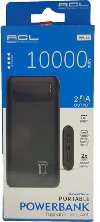ACL PW-42 10000 mAh Hızlı Şarj USB & Type C Çoklu Kablolu Powerbank Siyah