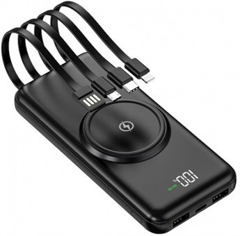 Sprange SR-P13W 16000 mAh Hızlı Şarj Dijital Göstergeli USB & Type C Çoklu Kablolu Powerbank Siyah