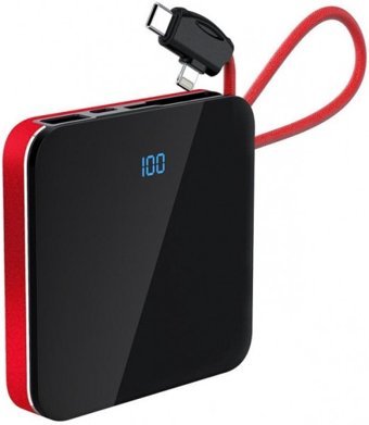 Konfulon A18 10000 mAh Hızlı Şarj Dijital Göstergeli USB & Type C Çoklu Kablolu Powerbank Kırmızı
