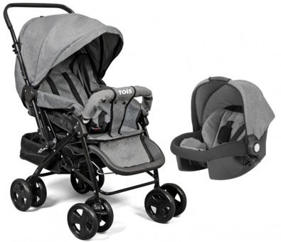 Tois Baby Ocean Pro Çift Yönlü Katlanabilir 360 Derece Dönen Tam Yatar Kabin Tipi Travel Sistem Bebek Arabası Gri