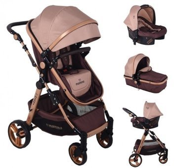 Mamma Jaguar Gold Çift Yönlü Katlanabilir Tek Elle Kapanan 360 Derece Dönen Tam Yatar Kabin Tipi Travel Sistem Bebek Arabası Bordo