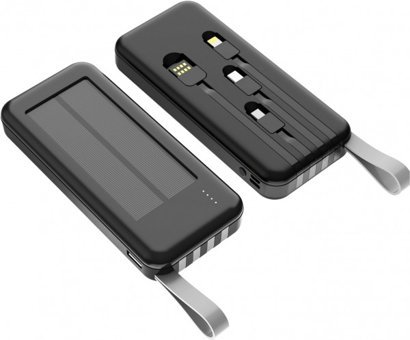 Sprange SR-P19S 12000 mAh Güneş Enerjili Hızlı Şarj USB & Type C Çoklu Kablolu Powerbank Siyah