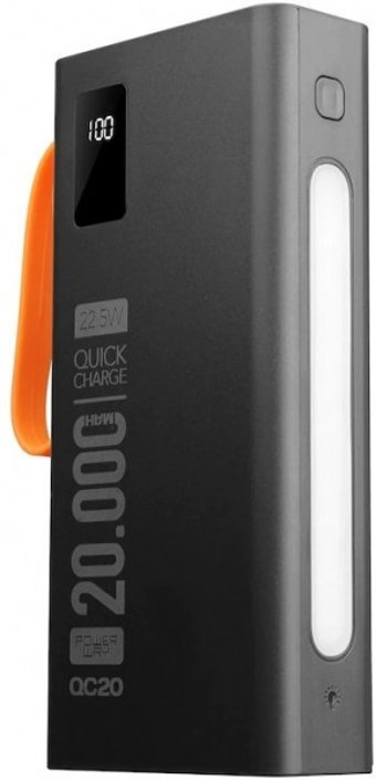 Powerway QC20 20000 mAh Hızlı Şarj Işıklı USB & Type C Çoklu Kablolu Powerbank Siyah