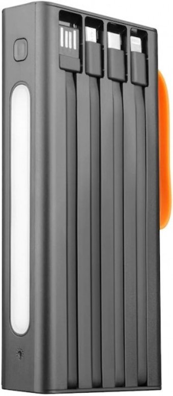 Powerway QC20 20000 mAh Hızlı Şarj Işıklı USB & Type C Çoklu Kablolu Powerbank Siyah