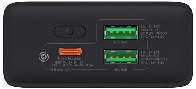 Baseus Adaman 2 VOOC Edition 20000 mAh Hızlı Şarj Dijital Göstergeli USB & Type C Çoklu Kablolu Powerbank Siyah