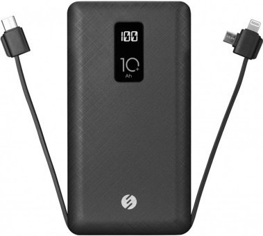 S-link IP-T100C 10000 mAh Hızlı Şarj Dijital Göstergeli USB & Type C Çoklu Kablolu Powerbank Siyah