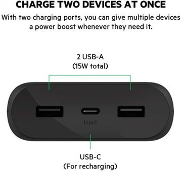 Belkin Boost 20000 mAh Hızlı Şarj USB & Type C Çoklu Kablolu Powerbank Siyah