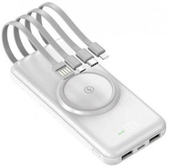 Sunix PB-16 14000 mAh Hızlı Şarj Dijital Göstergeli USB & Type C Çoklu Kablolu Powerbank Beyaz