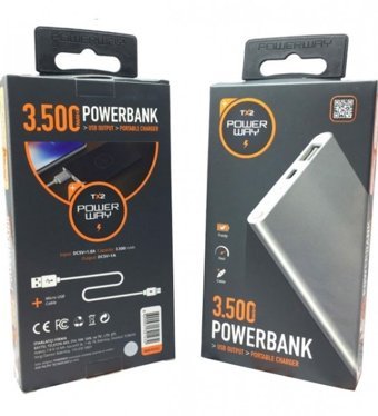 Powerway TX2 3500 mAh Micro USB Kablolu Powerbank Gri