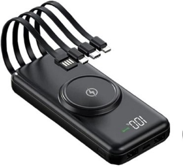 Sunix PB-16 14000 mAh Hızlı Şarj Dijital Göstergeli USB & Type C Çoklu Kablolu Powerbank Siyah