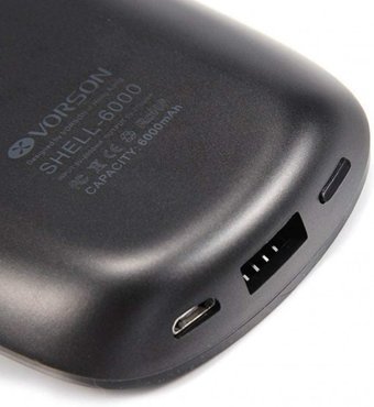 Vorson Shell 6000 mAh Hızlı Şarj Micro USB Kablolu Powerbank Siyah