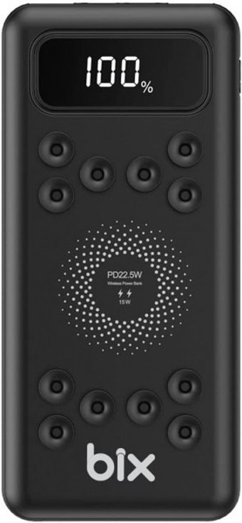 Bix PB103 10000 mAh Hızlı Şarj Dijital Göstergeli USB & Type C Çoklu Kablolu Powerbank Siyah