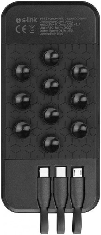 S-link IP-G14L 10000 mAh Hızlı Şarj Vantuzlu USB & Type C Çoklu Kablolu Powerbank