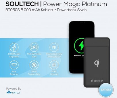 Soultech Power 8000 mAh Hızlı Şarj USB & Type C Kablolu Powerbank