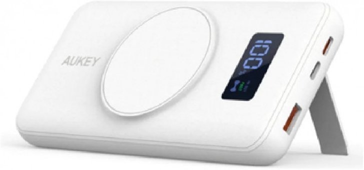 Aukey PB-WL02I 10000 mAh Hızlı Şarj Dijital Göstergeli Lightning Çoklu Kablolu Powerbank Beyaz