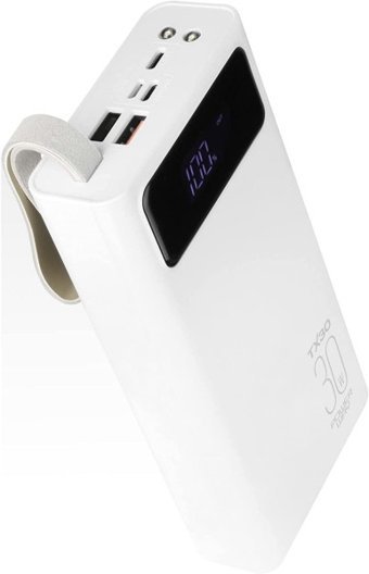 Powerway TX30 30000 mAh Hızlı Şarj Işıklı Dijital Göstergeli Lightning Çoklu Kablolu Powerbank Beyaz