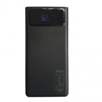 Powerway TX30 30000 mAh Hızlı Şarj Işıklı Dijital Göstergeli Lightning Çoklu Kablolu Powerbank Siyah