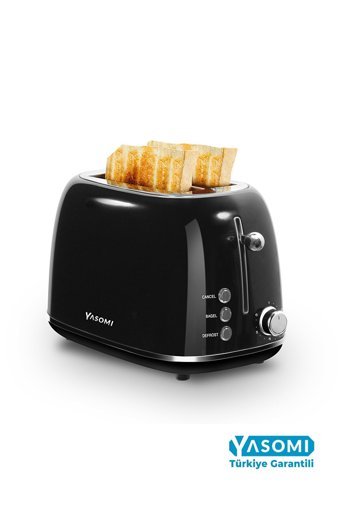 Yasomi ST028 2 Dilim Kırıntı Tepsili 825W Siyah Vintage Mini Ekmek Kızartma Makinesi