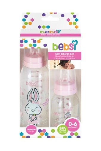Wee Baby Cam Gaz Yapmayan Antikolik Yenidoğan Kulpsuz 0-6 Ay Desenli Pembe Yuvarlak Uçlu Bebek Biberon Seti 250 ml + 125 ml