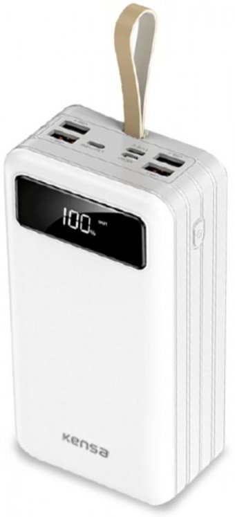 Kensa KP-44 50000 mAh Hızlı Şarj Işıklı Dijital Göstergeli Lightning Çoklu Kablolu Powerbank Beyaz